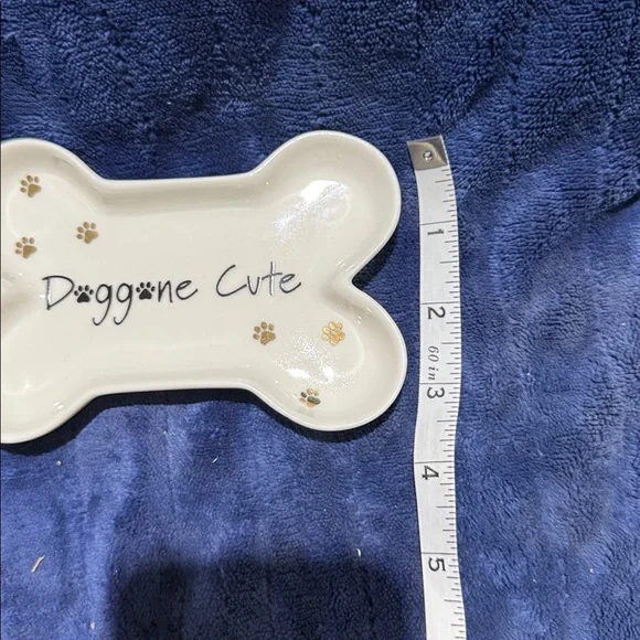 Doggone Cute Bone-Shaped Ceramic Dish - White with Gold Paw Prints - Picture 4 of 6